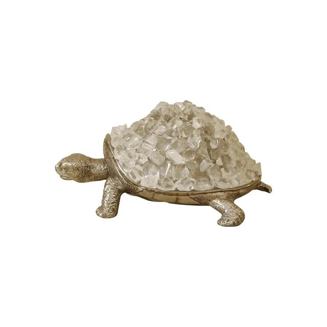 Cast Brass Turtle in Antique Aluminum Finish with Rock Crystal Accents