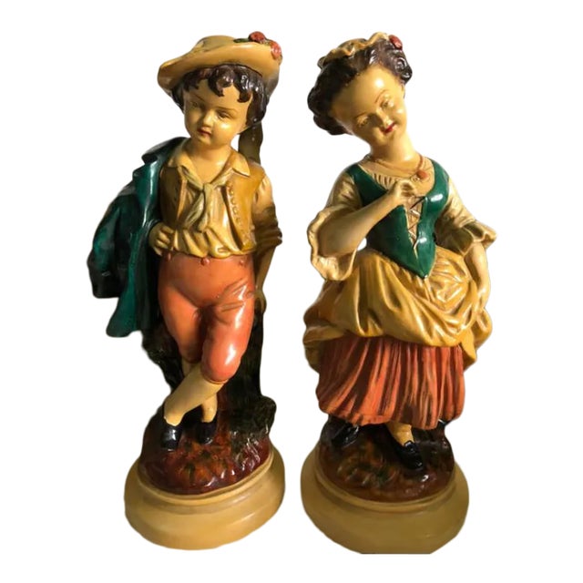 Vintage Borghese Chalkware Boy & Girl Statues - a Pair For Sale