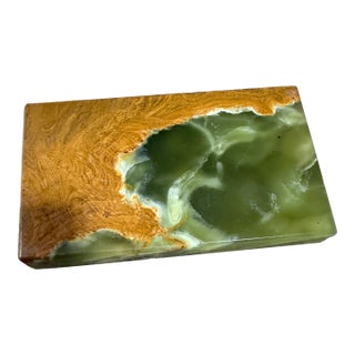 Vintage Mid-Century Banded Green Onyx & Solid Brass Pedestal Tray For Sale