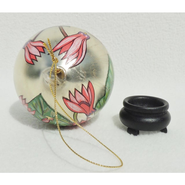 Glass 2004 Sacred Season Blown Glass Hand Painted Floral Teardrop Christmas Tree Ornament For Sale - Image 7 of 9