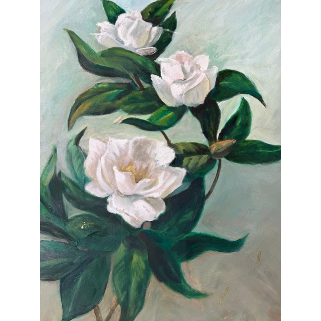 White 1970s Vintage Floral Still Life - White Blossoms Oil on Canvas Painting – Framed For Sale - Image 8 of 12