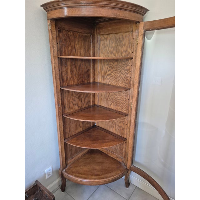 Early 20th Century Antique Oak Corner Curio Cabinet For Sale - Image 5 of 13