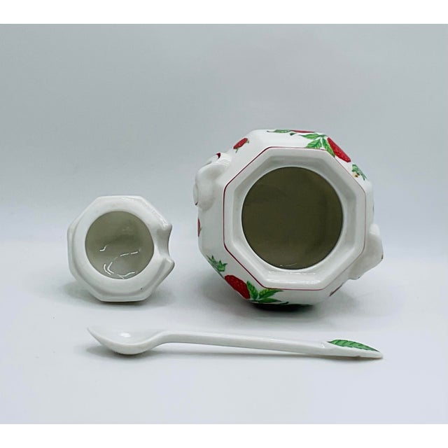 1980s Lenox “Orchard” Porcelain Jam & Jelly Jar Set — 6 Jars With Lids, Spoons & Wooden Two-Tier Caddy For Sale - Image 12 of 17