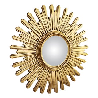 Vintage Golden Sunburst Mirror, 1960s For Sale