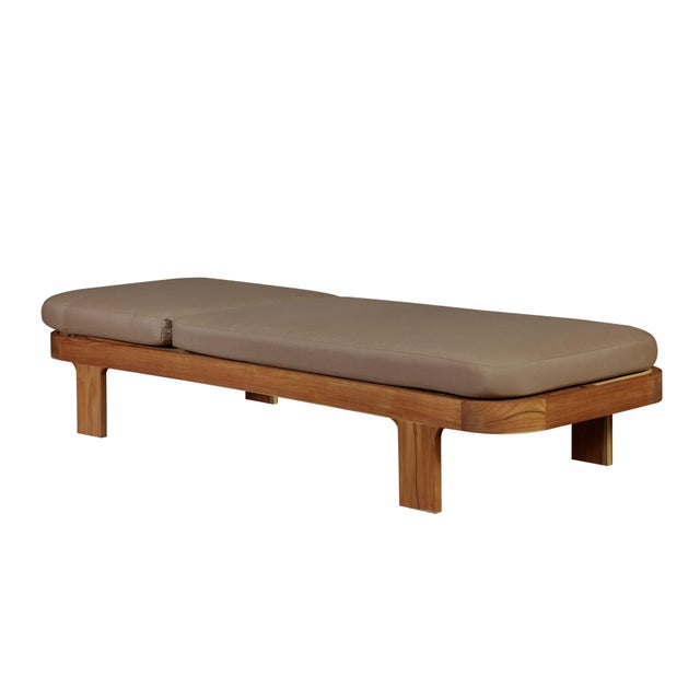 Eclipse Outdoor Solid Teak Wood Sun Lounger - Light Brown Fabric For Sale In Chicago - Image 6 of 9