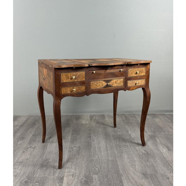 20th Century Louis XV Marquetry Dressing Table, Vanity Table with Mirror For Sale - Image 9 of 9