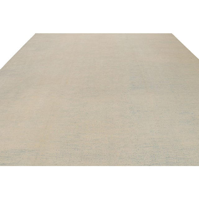 Rug & Kilim Rug & Kilim’s Contemporary Solid Rug in Beige and Blue For Sale - Image 4 of 7