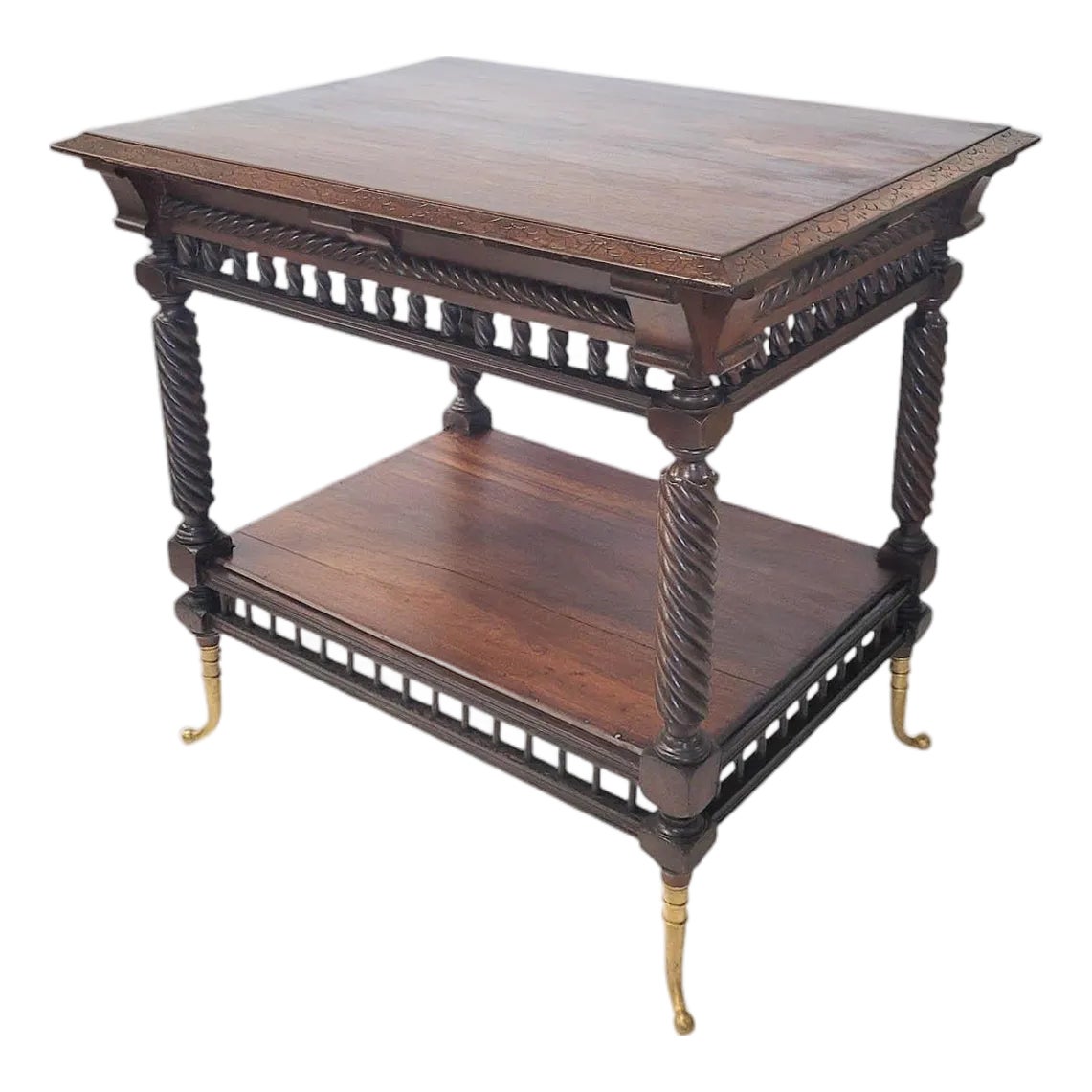Antique Barley Twist Side Table With Brass Casters, Jacobean