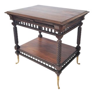 Antique Barley Twist Side Table With Brass Casters, Jacobean Revival, Late 19th–Early 20th Century For Sale