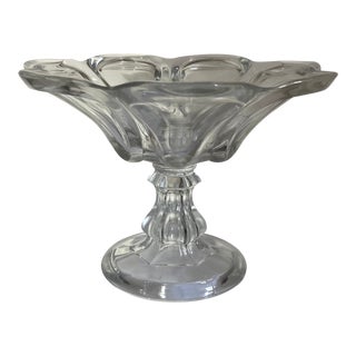 Antique 19th Century American Flint Glass Footed Compote Fruit Bowl Raised Panel or Petal Pattern Circa 1850 For Sale