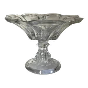 Antique 19th Century American Flint Glass Footed Compote Fruit Bowl Raised Panel or Petal Pattern Circa 1850