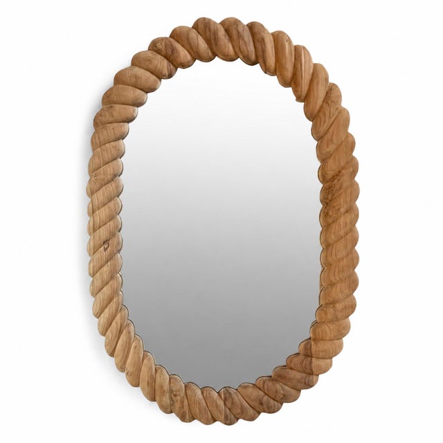 Contemporary Oval Teak Sanded Rope Mirror For Sale - Image 3 of 7