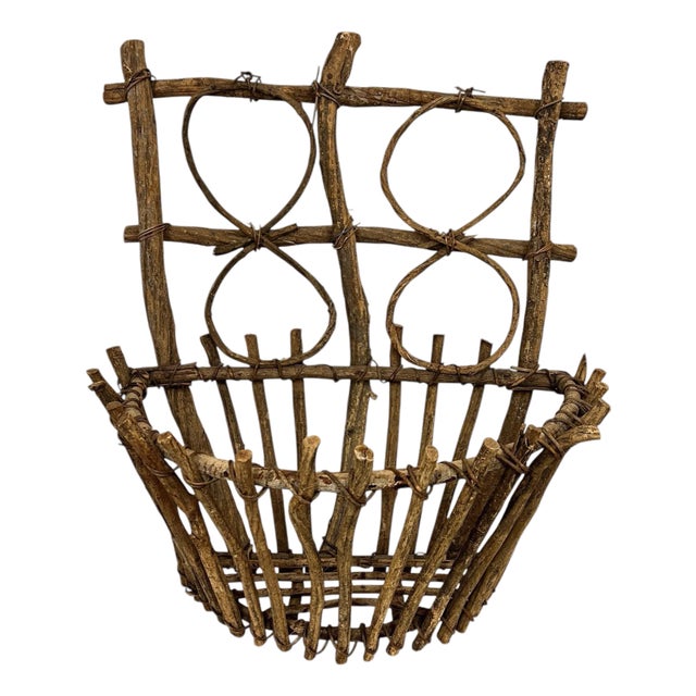 Vintage Farmhouse, Cabin, Lodge, Handmade Twig Flat Back Wall Basket For Sale