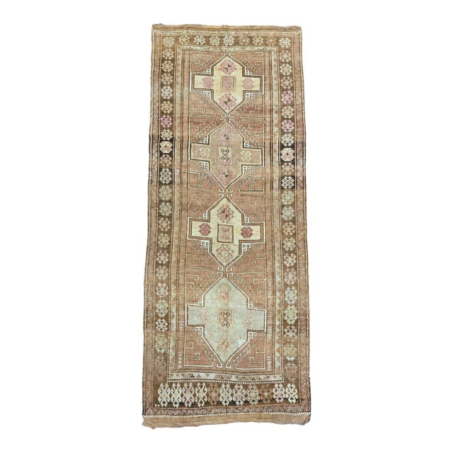 Vintage Kars Runner | Geometric Medallions in Warm Neutrals | 5x13 For Sale