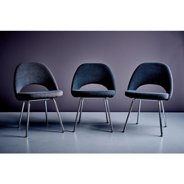 Set of 3 Model 72 Dining Chairs by Eero Saarinen for Knoll International.These chairs show wear on the upholstery. We...