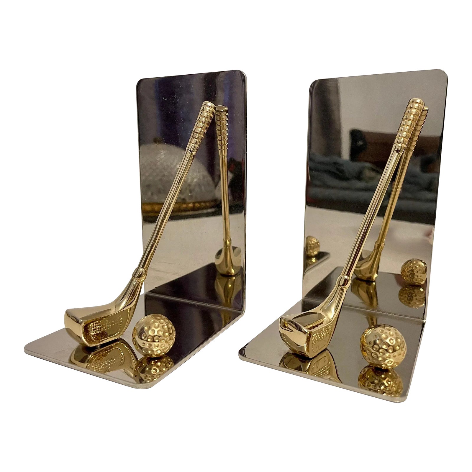 Late 20th Century Brass & Chrome Golf Club Bookends a Pair Chairish