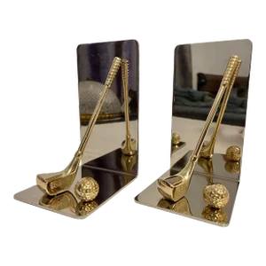Late 20th Century Brass & Chrome Golf Club Bookends - a Pair