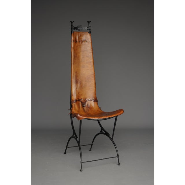 1970s Iron & Leather Side Chair from Sido and François Thévenin, 1980s For Sale - Image 5 of 16