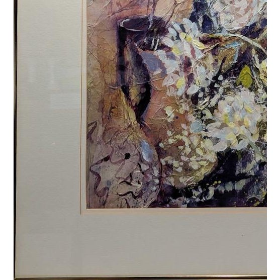Navy Blue Late 20th Century Original Athy Mixed Media Decoupage Still Life Floral Painting For Sale - Image 8 of 15