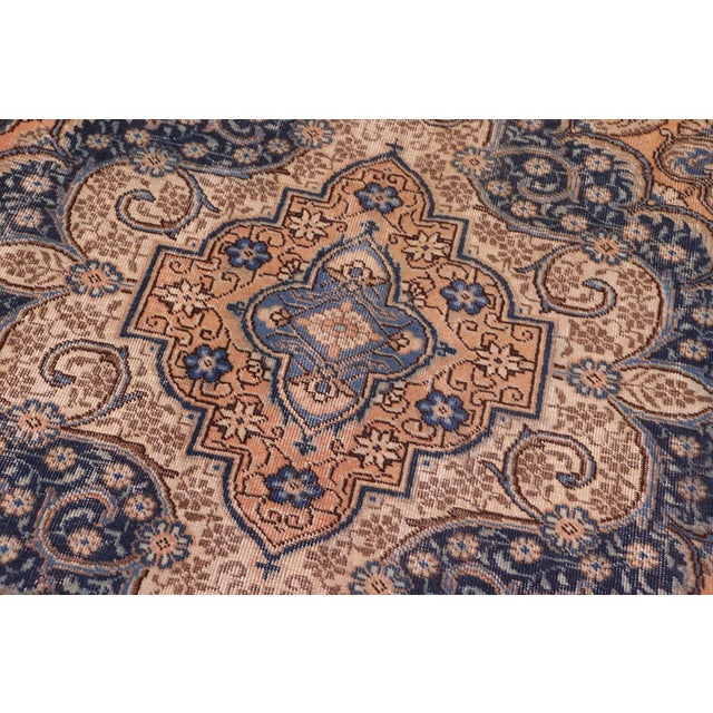 1970s 1970s Hand-Knotted Wool Area Rug - Peach, Terracotta & Blue Medallion 9.9x13 For Sale - Image 5 of 7
