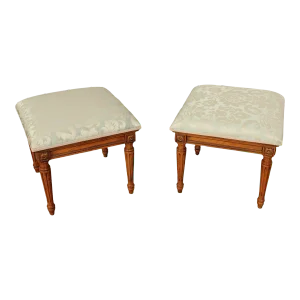 French Louis XVI Style Pair of Carved Walnut Benches