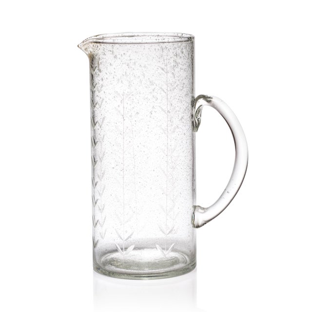 Tuscan Handmade Etched Glass Pitcher For Sale - Image 4 of 4