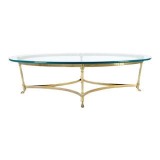 Vintage LaBarge-Style Oval Brass Coffee Table With Hoof Feet For Sale