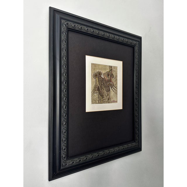 Black Abstract Watercolor Painting of Tribal Warrior and Horse, Custom Frame, C. 2007 For Sale - Image 8 of 9