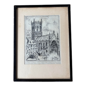 Framed Signed Vintage Pen and Ink of Worcester Cathedral England