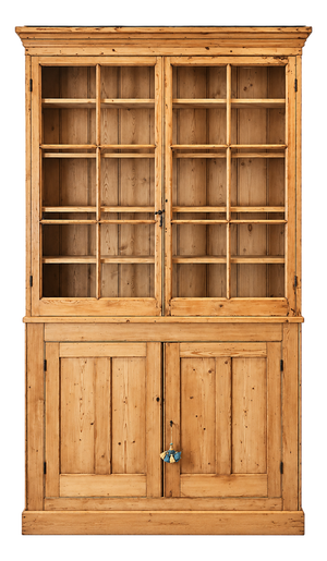 Early 20th Century Rustic Pine Country Cabinet With Glazed Doors