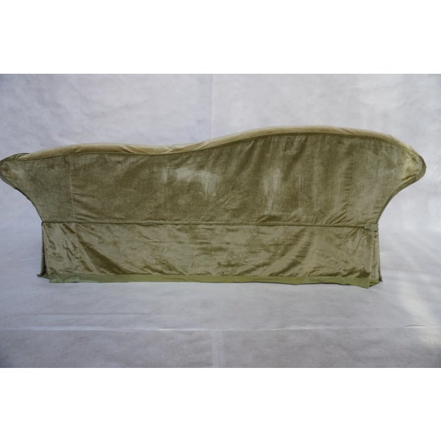 Pair of Custom Curved Back Tufted Damask Sofas Includes Additional Silk Velvet Slipcovers For Sale - Image 14 of 18