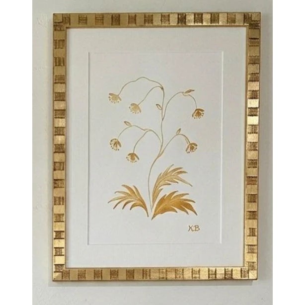 Original botanicals using graphite and gouache by artist Katie Binkley. Custom framed in gold checkered frame. 15.5" W x...