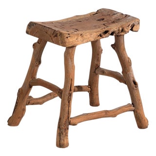 Antique Stool in Elm, 1900s For Sale