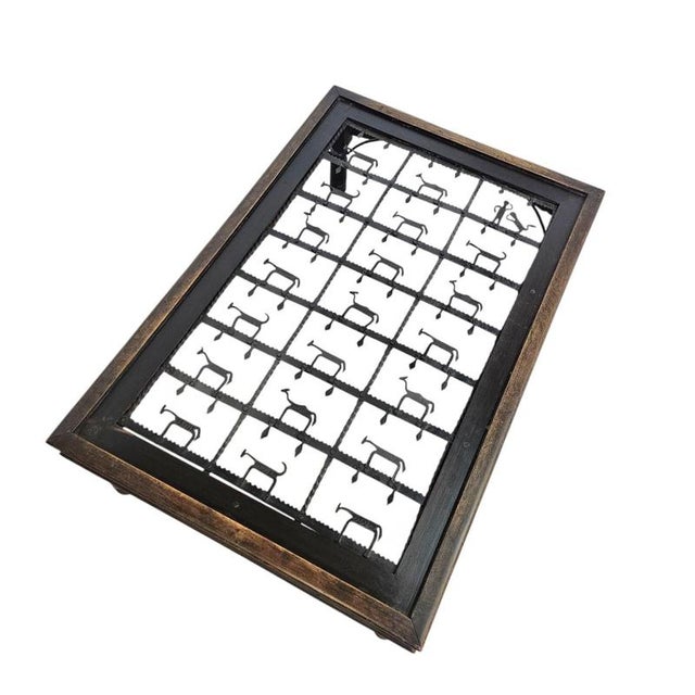 Glass French Brutalist Forged Wrought Iron Coffee Table with Clear Glass Top and Shepherd, Dog and His Herd Decor, 1970s For Sale - Image 7 of 18