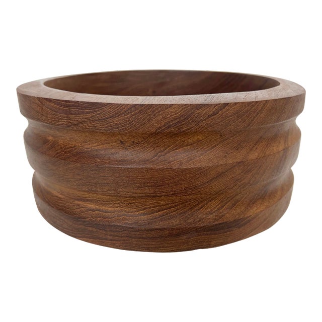 Large Vintage Scandinavian Fluted Teak Bowl For Sale