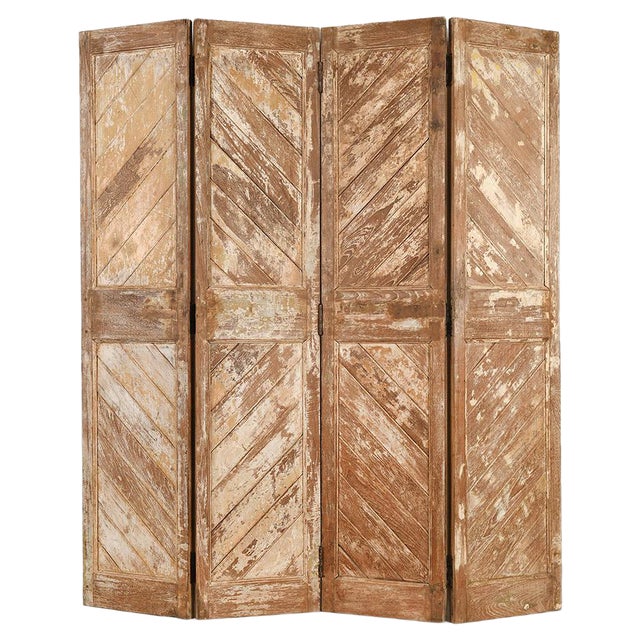4-Wing Wooden Screen with Patina-Finish, 1940s For Sale