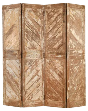 4-Wing Wooden Screen with Patina-Finish, 1940s