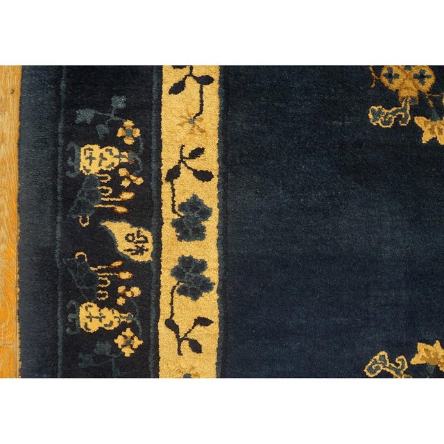 1900s Floral Deco Blue Navy Antique Chinese Peking Room Size Knotted Wool Rug For Sale - Image 9 of 11
