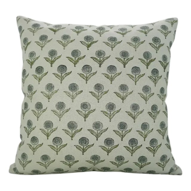 Premium Block Water Replicant Cushion Cover 26x26 Inch Cotton Linen- Genda Pushp For Sale