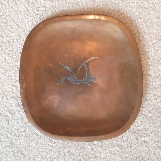 Metal Los Castillos Taxco Copper Sterling Archer Square Plate Mexico For Sale - Image 7 of 9