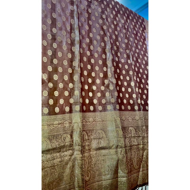 2010s Gold Paisley Silk Jacquard Decorative Organza Throw Shawl For Sale - Image 5 of 6