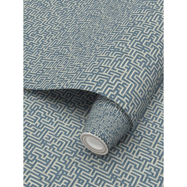 Bronte Ribbon Maze Traditional Wallpaper – Indigo Blue 3 Yard Roll ...