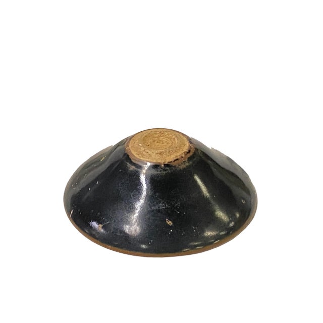 This is a handmade Chinese accent decorative art made of ceramic in brown black mix color with copper tan drip drop...