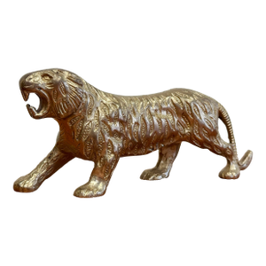 Vintage Crouched Brass Tiger Figure
