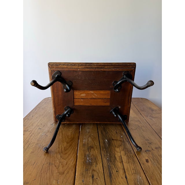 Late 19th Century 19th Century Antique Cobblers Stool-Carved-Egg and -Dart Trim, Green Leather and Iron Legs. For Sale - Image 5 of 12