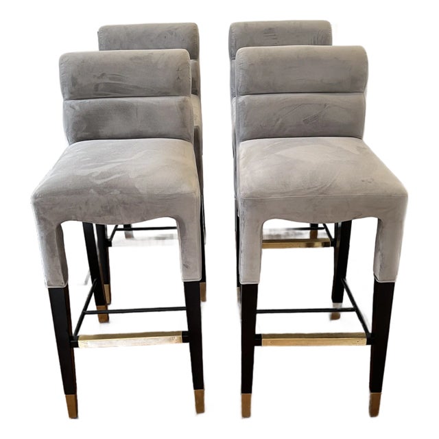 Set of 4 Tov Velvet and Brass Bar Stools — Like New, Used for Staging Only For Sale
