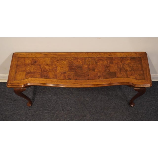 Ethan Allen Ethan Allen Collectors Classics Traditional Style 56" Solid Pecan Accent Sofa Table W. Olive Ash Burl Veneer Top 13-9607 For Sale - Image 4 of 9