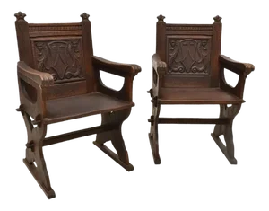 Antique American Renaissance Revival Carved Oak Chairs - Circa 1900 - a Pair