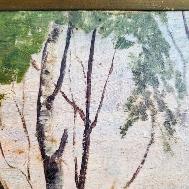 Art Nouveau Birch Trees, 19th Century, Oil Painting, Framed For Sale - Image 3 of 7