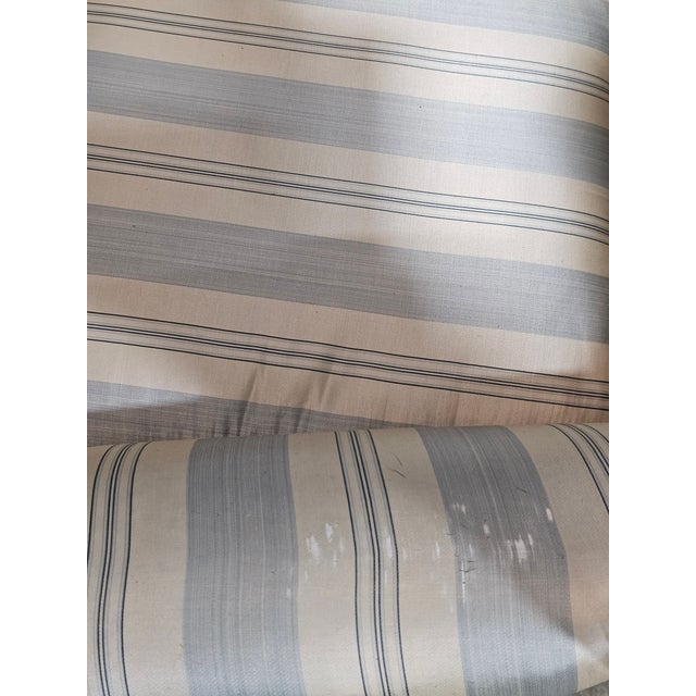 Mid 20th Century Pair Mahogany Chippendale Style Armchairs Wing Chairs Blue Silk Striped Fabric For Sale - Image 11 of 11